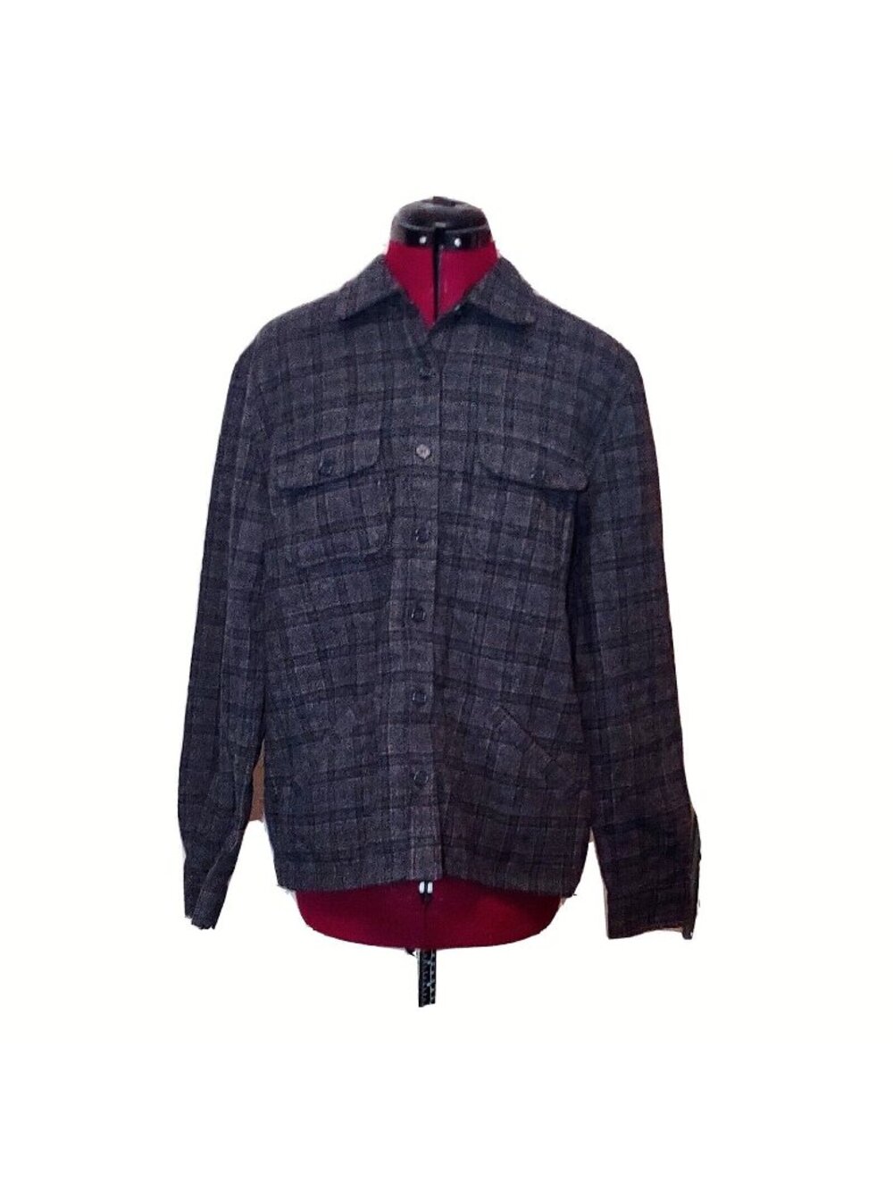 Aeropostale Women’s Large Plaid Wool Blend Jacket Green Blue Button Down